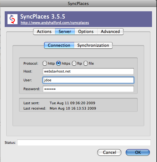 SyncPlaces Configuration Screenshot