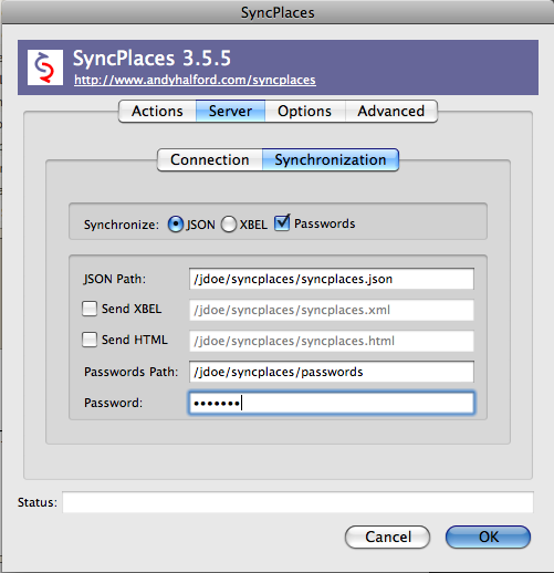 SyncPlaces Configuration Screenshot